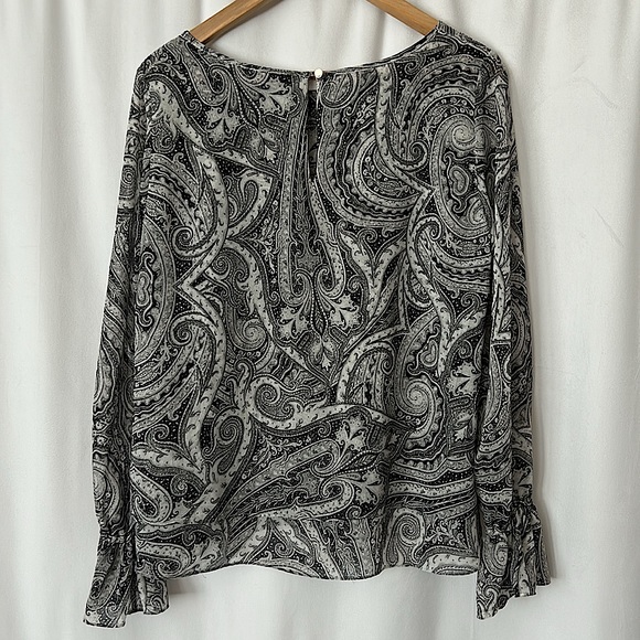 White House Black Market Black/Grey Long Sleeve Blouse Shirt Top **Sz 12**🌺🌺 - Picture 2 of 6